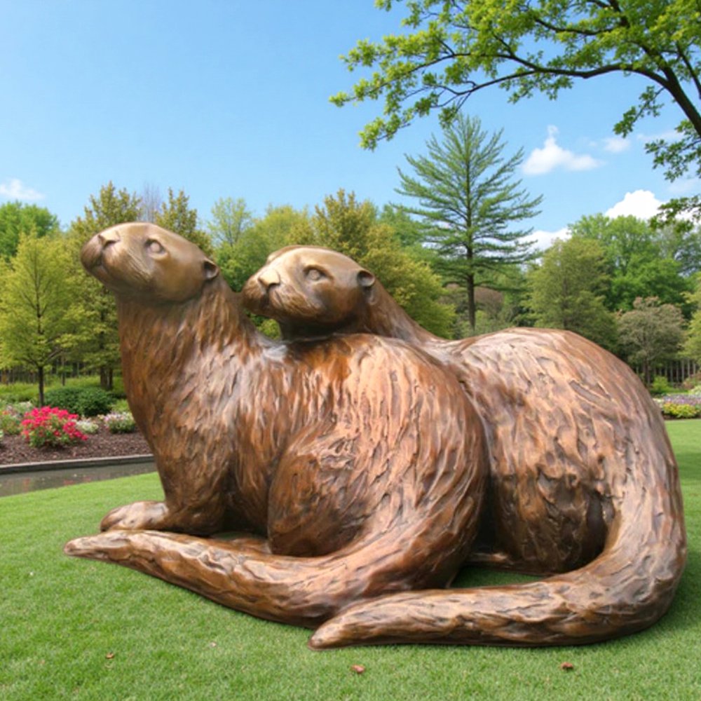 wildlife cute and lively bronze sea otter statue