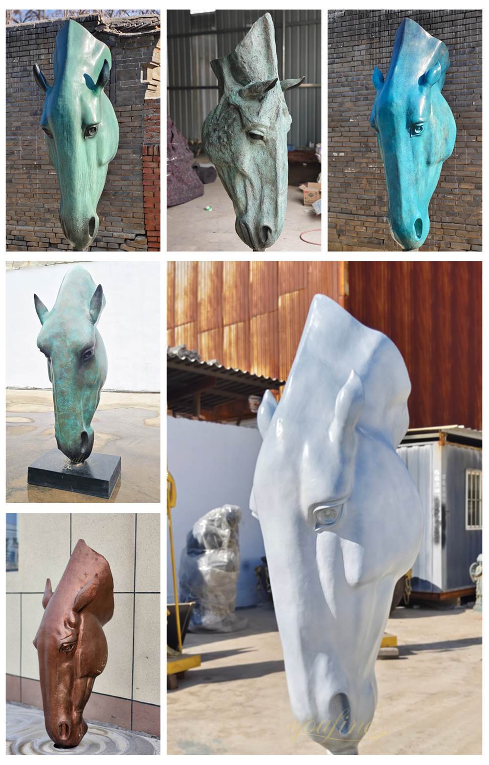 different patina Still Water Horse Head Statue in our factory