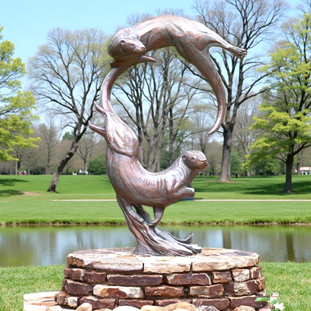 wildlife two bronze Sea Otters Sculpture