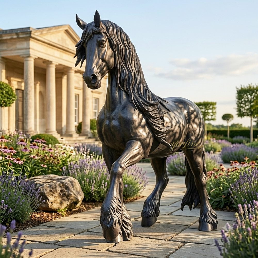 Black bronze Friesian horse sculpture