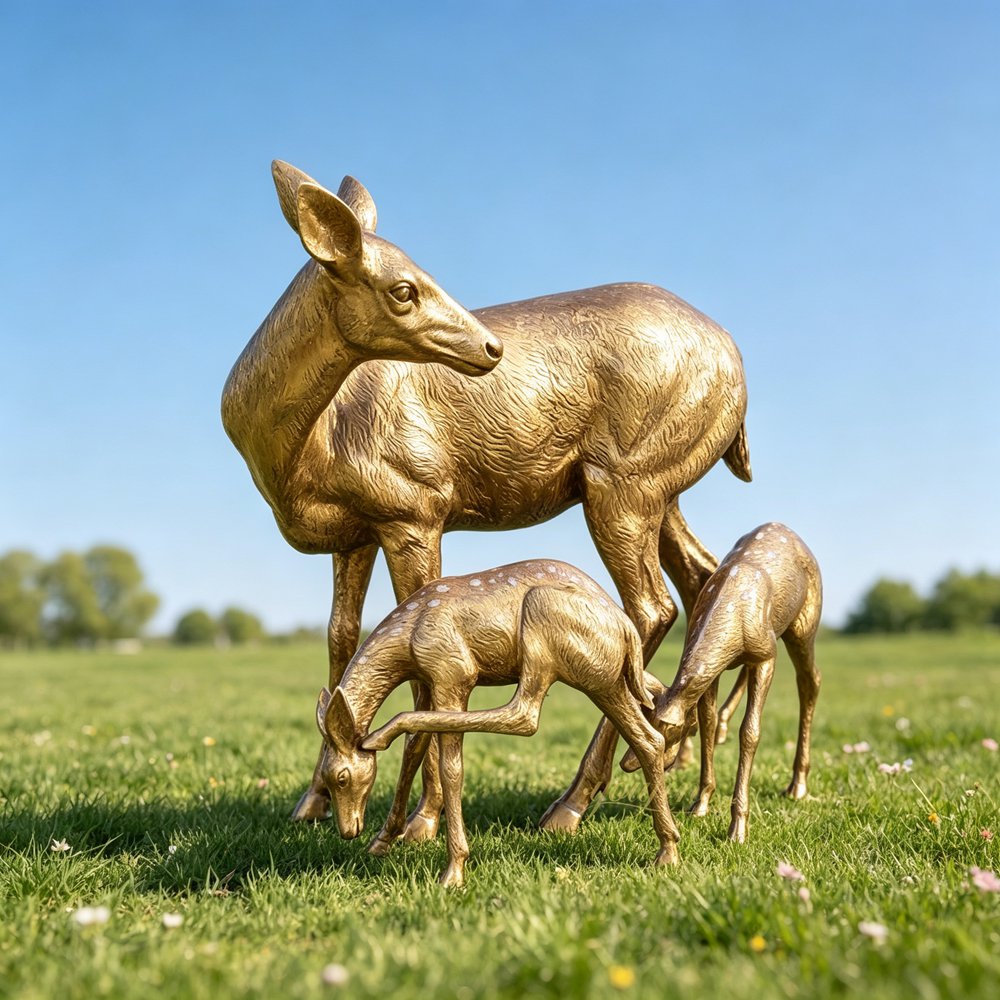 Bronze Doe and Fawn Statues