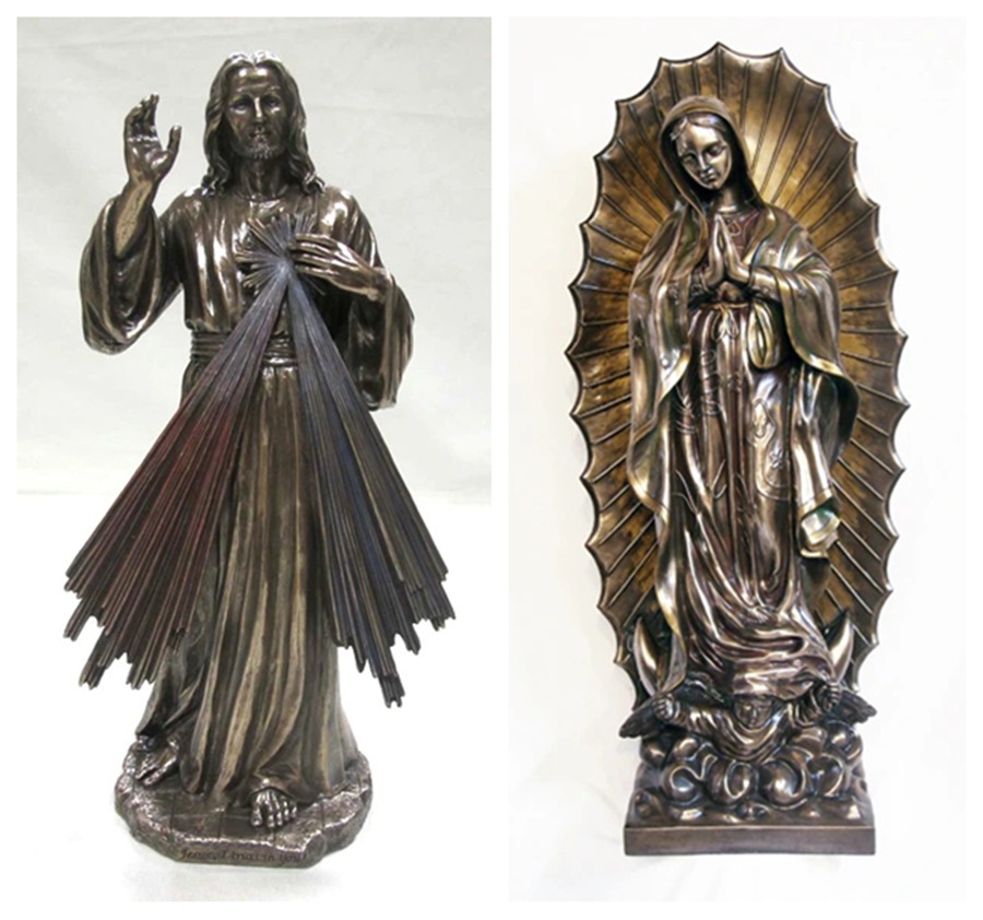 Cold-Cast Bronze Resin Sculptures of Jesus and the Virgin Mary