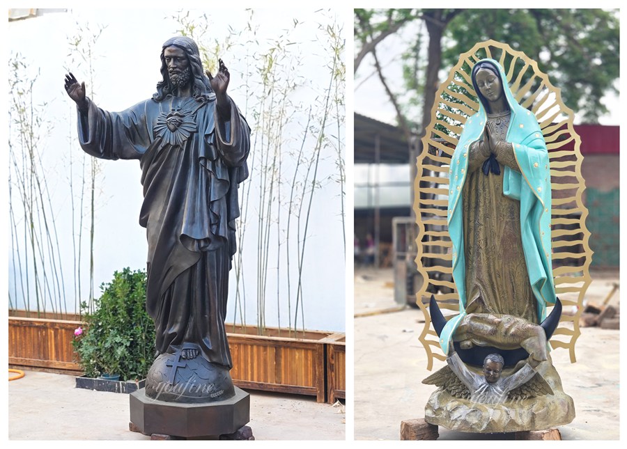 Foundry Bronze Sculptures of Jesus and the Virgin Mary