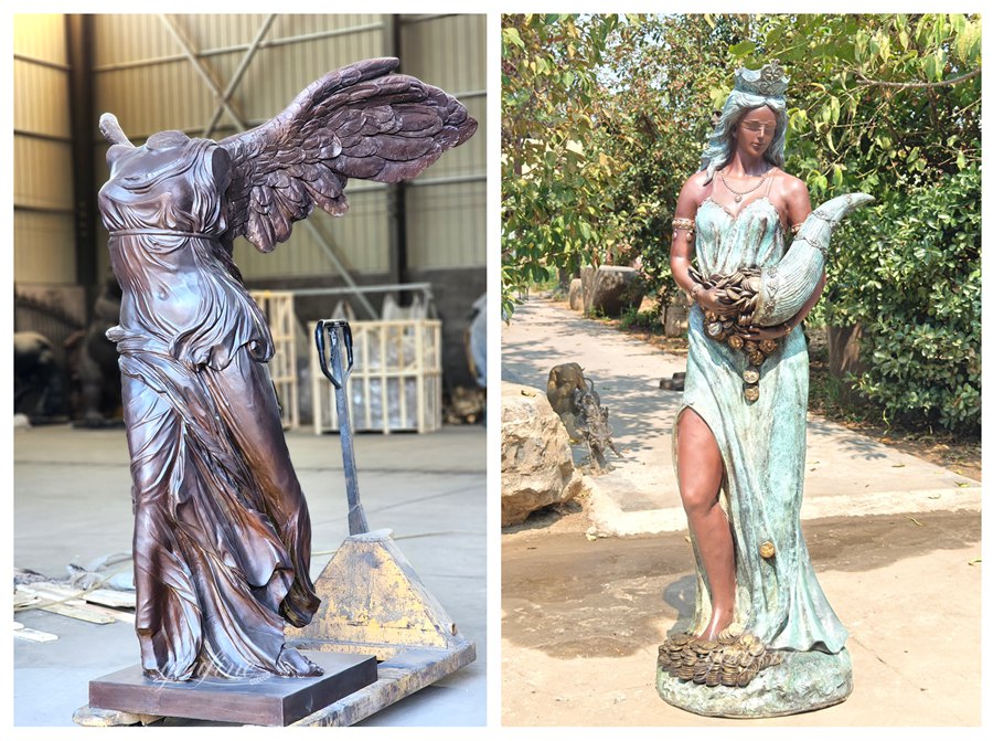 Foundry Bronze Sculptures of the Goddess of Victory and the Goddess of Wealth