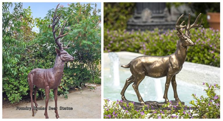 Foundry Bronze Standing Deer Statue and Cold Cast Bronze Resin Standing Deer Statue