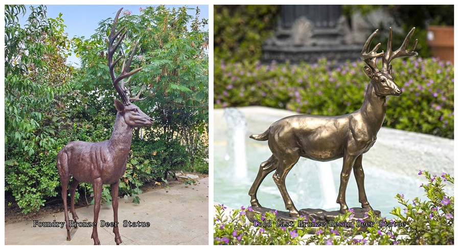 Foundry Bronze Standing Deer Statue and Cold Cast Bronze Resin Standing Deer Statue