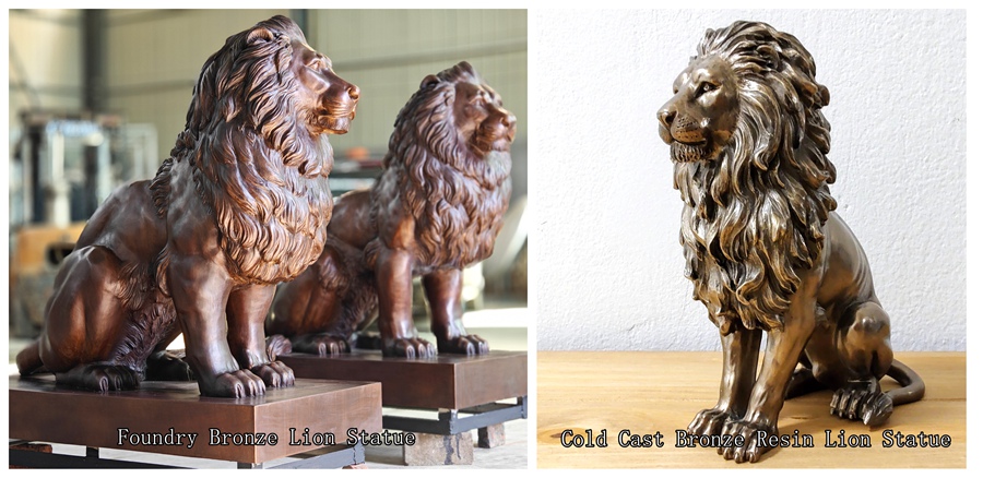 Foundry Bronze and Cold Cast Bronze Resin Lion Statue