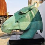 Green Bronze Horse Head Sculpture