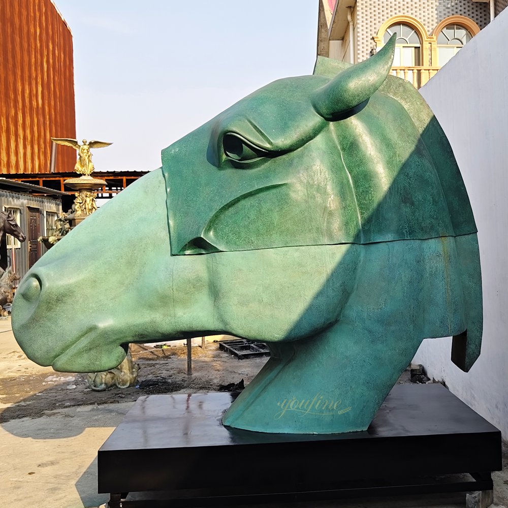 Green Bronze Horse Head Sculpture