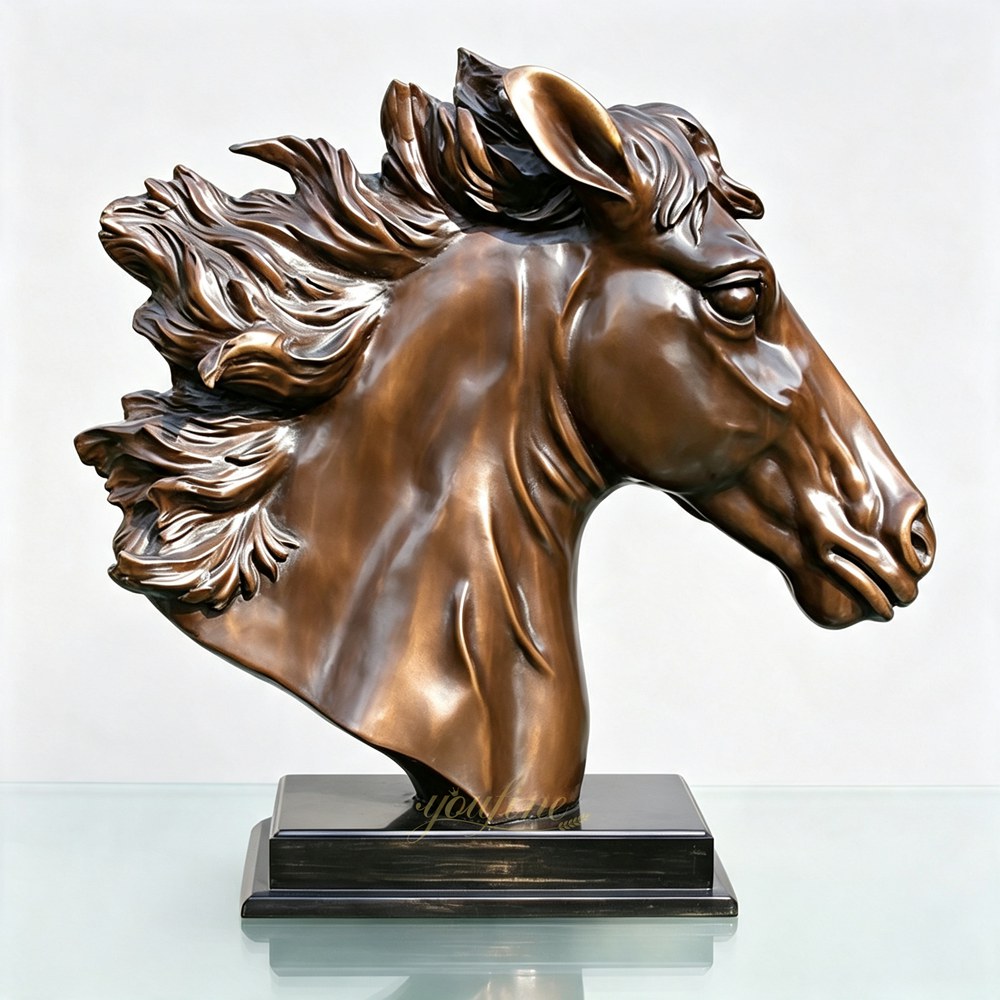 Life Size Bronze Horse Head Bust Sculpture With Marble Base for Home Decor BOKK-588