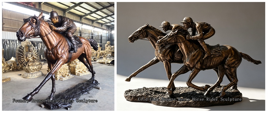 Foundry Bronze and Cold-Cast Bronze Resin Sculpture of a Horse Rider