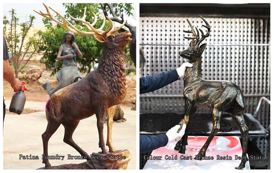 Patina Foundry Bronze Deer Statue and Colour Cold Cast Bronze Resin Deer Statue