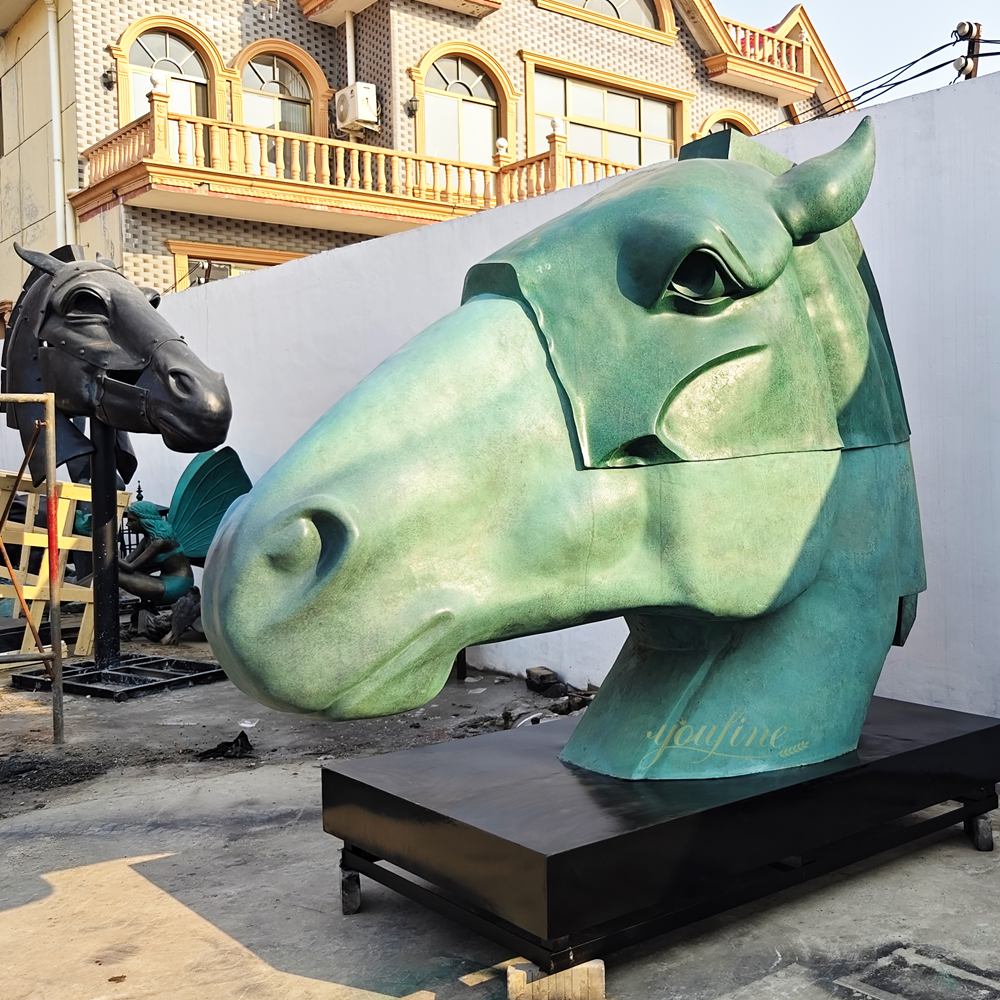 Patina Green Bronze Horse Head Sculpture