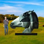 Size Comparison Shot of Oversized Horse Head Bronze Sculpture