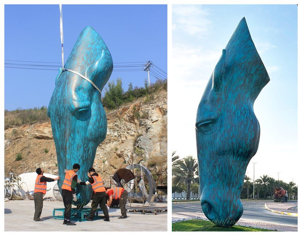 Stainless steel Large Still Water Horse Head Sculpture in our factory and customer feedback