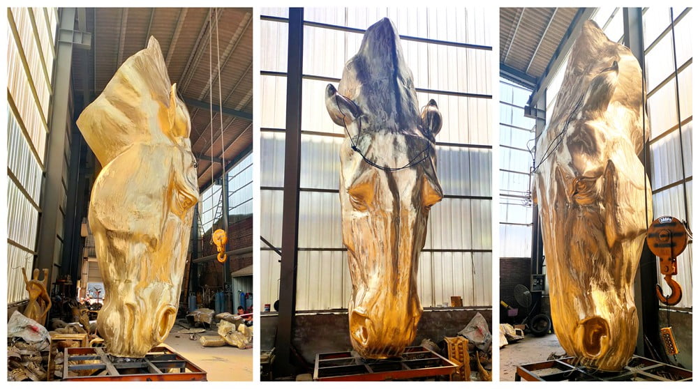 Un‑patinated Giant Still Water Horse Head in Factory
