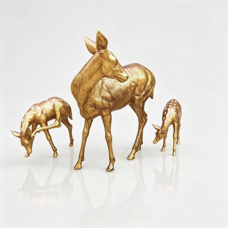 lifesize Bronze Doe and Fawn Statues