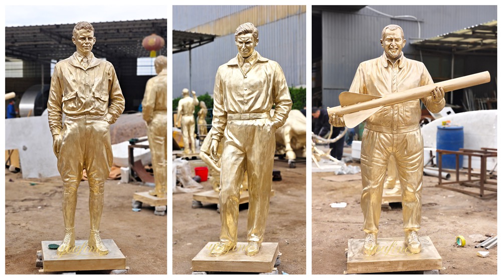 Lifesize Bronze Astronaut and Pilot Sculptures Before Patination in our Foundry