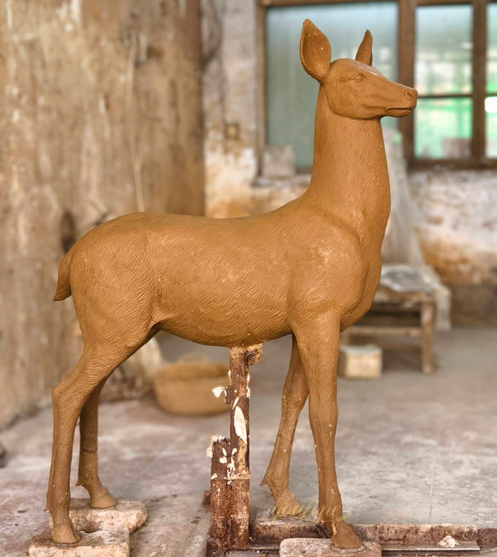 Bronze Deer Sculpture Clay Model - Standing Doe in Workshop