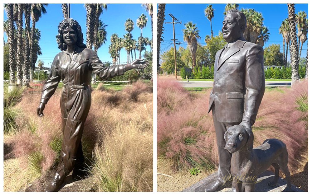 Lifesize Bronze Sally Ride and Donald Douglas Statues at Flabob Airport