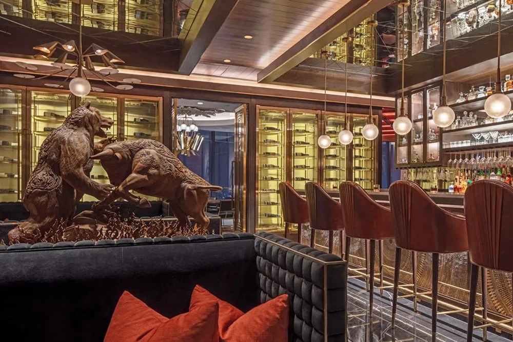 Bull Bear statue In the bar
