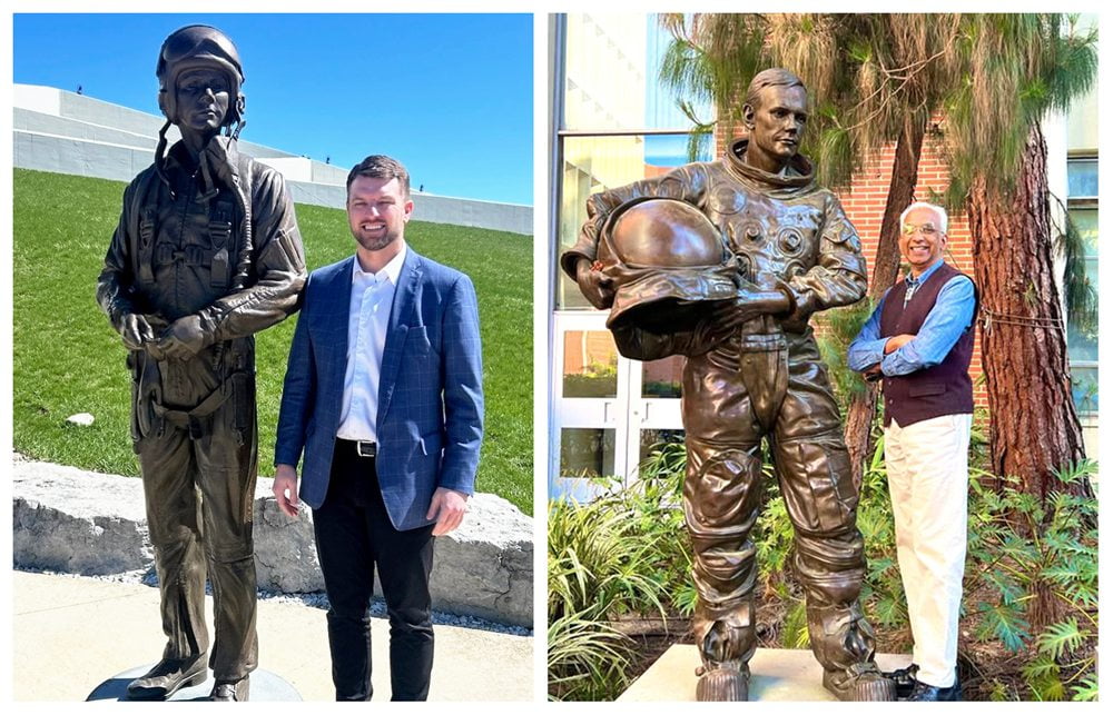 Lifesize Custom Bronze Neil Armstrong Monuments with Visitors