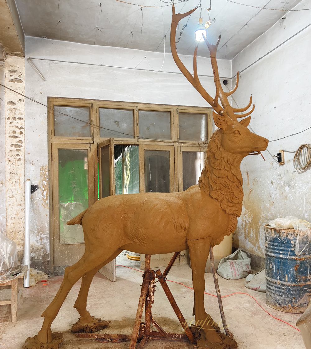 Life-Size Bronze Stag Clay Model