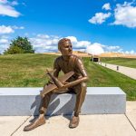 Lifesize Sitting Bronze Neil Armstrong Statue Armstrong Air and Space Museum Walkway