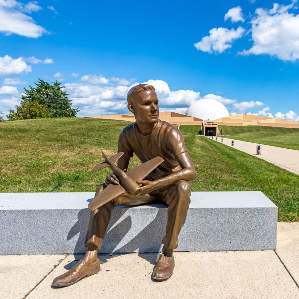 Lifesize Sitting Bronze Neil Armstrong Statue Armstrong Air and Space Museum Walkway