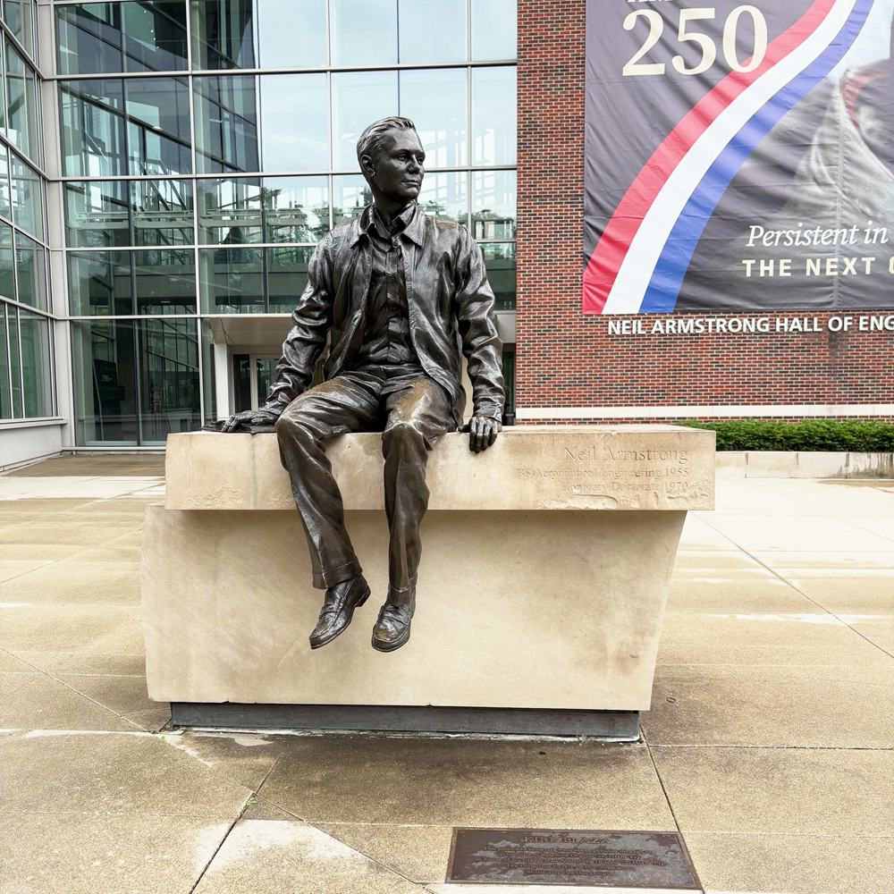Lifesize Sitting Bronze Neil Armstrong Statue at Purdue University