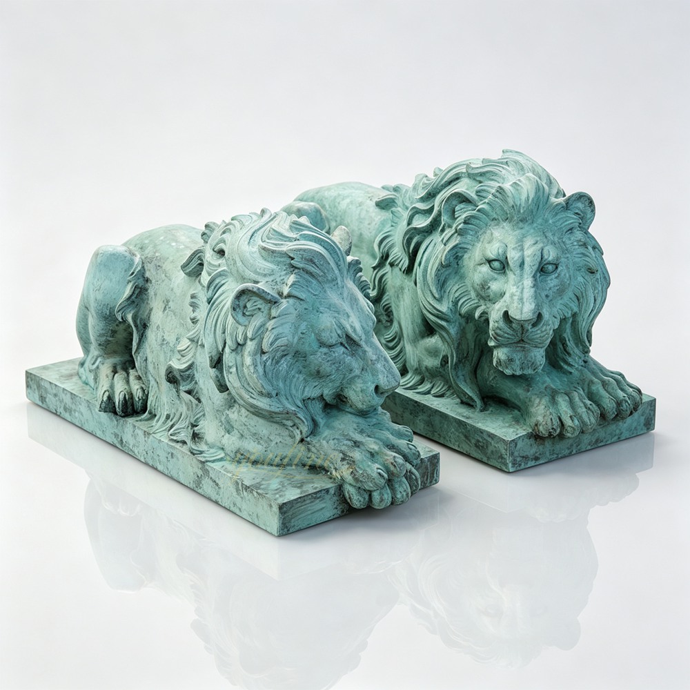 blue Sleeping Lion Sculpture for Garden Decor
