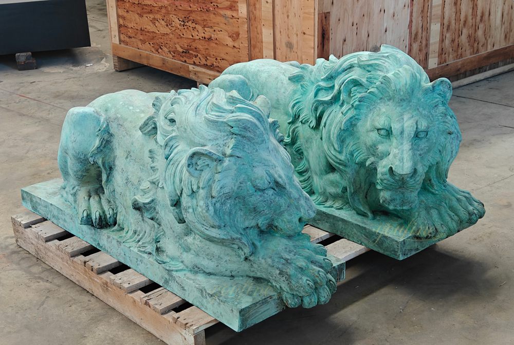 blue Sleeping Lion Sculpture in our factory