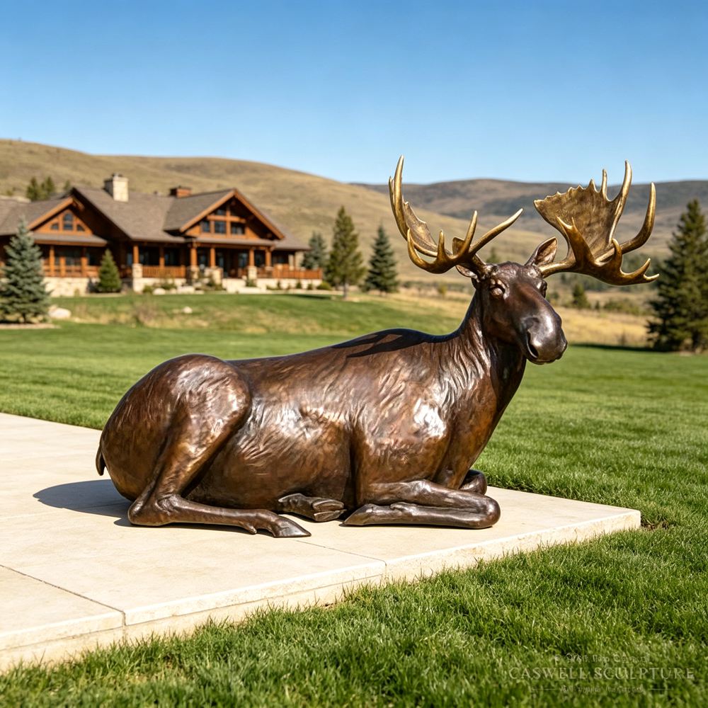 Bronze wildlife sculpture in private estate garden
