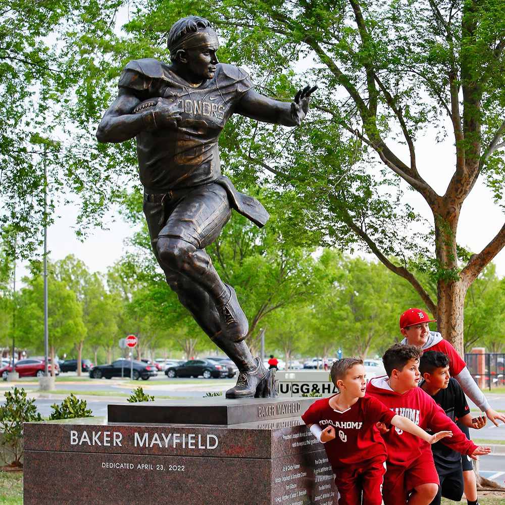 Baker Mayfield bronze statue at the University of Oklahoma