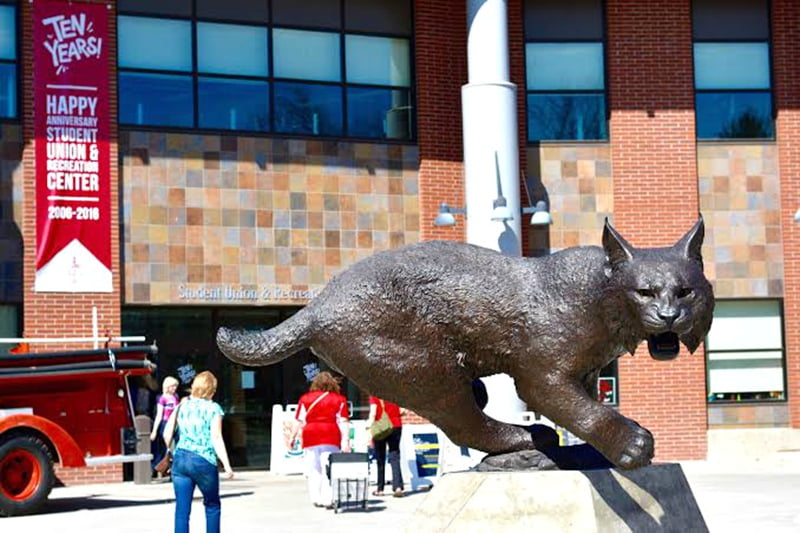 Student center bronze sculpture installation