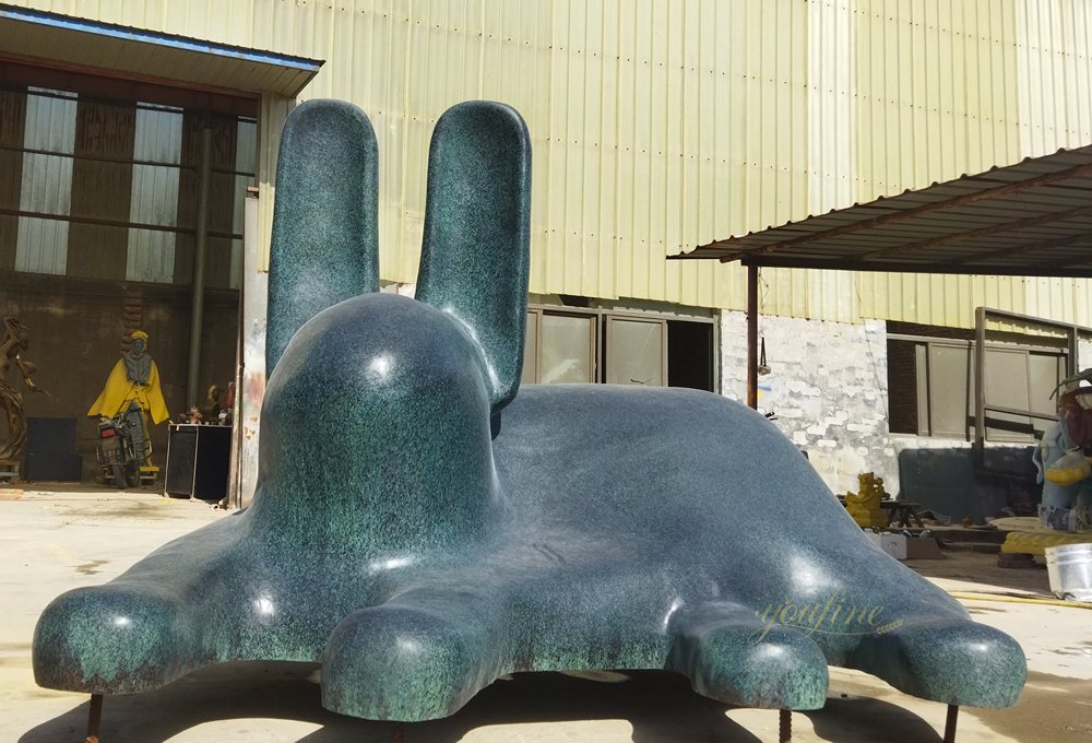 Lying Abstract Bronze Rabbit Sculpture