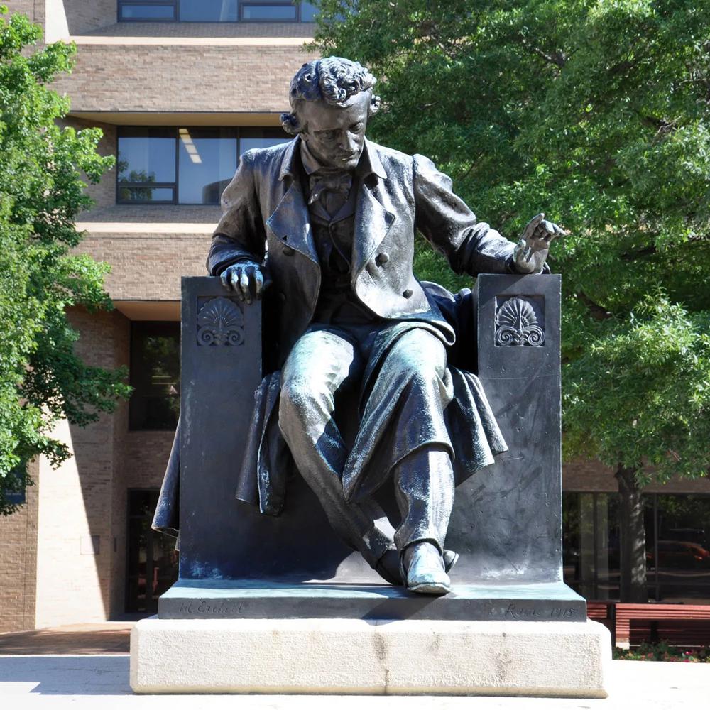 Edgar Allan Poe bronze statue at the University of Baltimore