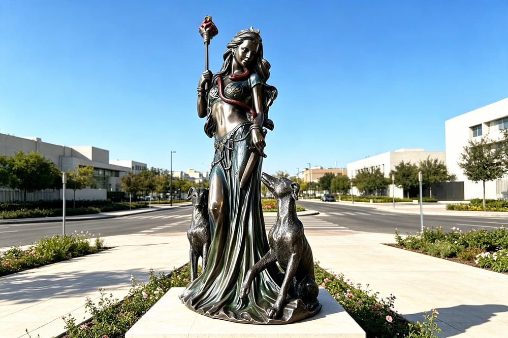 Bronze sculpture of Hecate, goddess of magic and crossroads