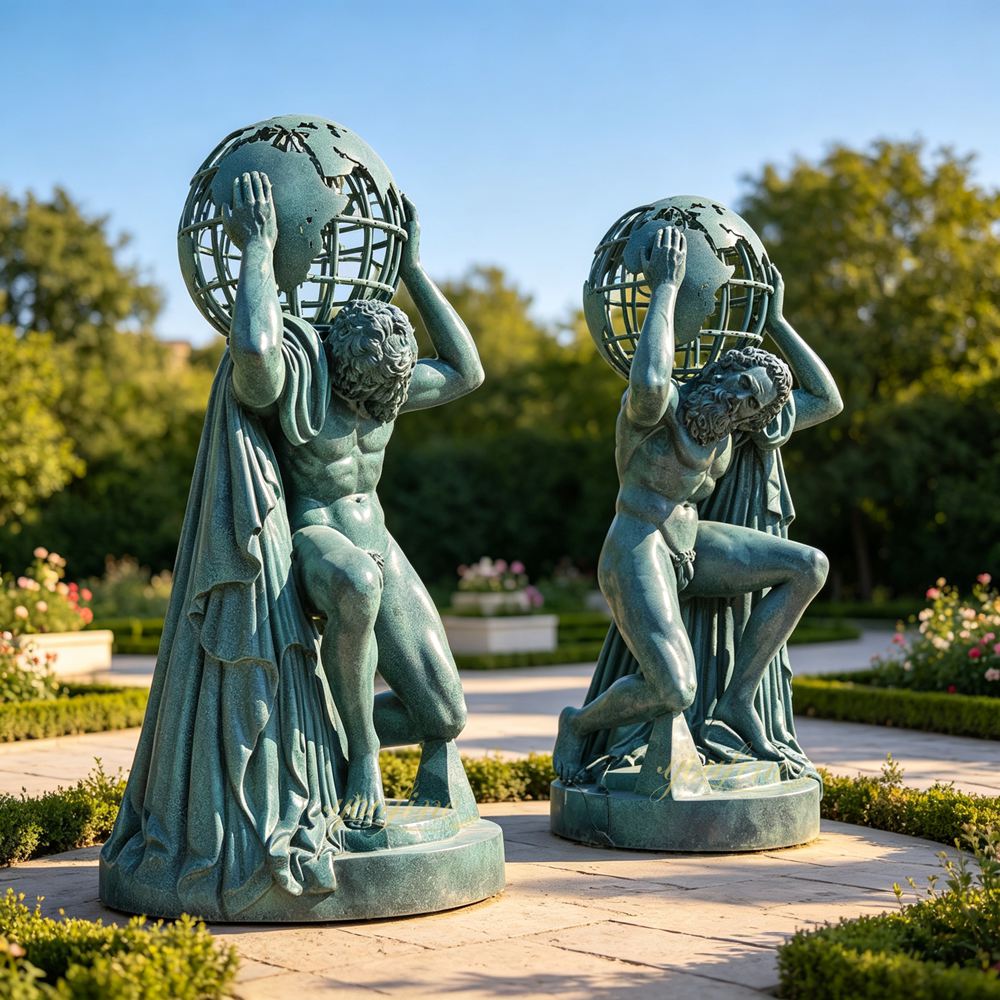 Atlas Holding the World Statue in garden