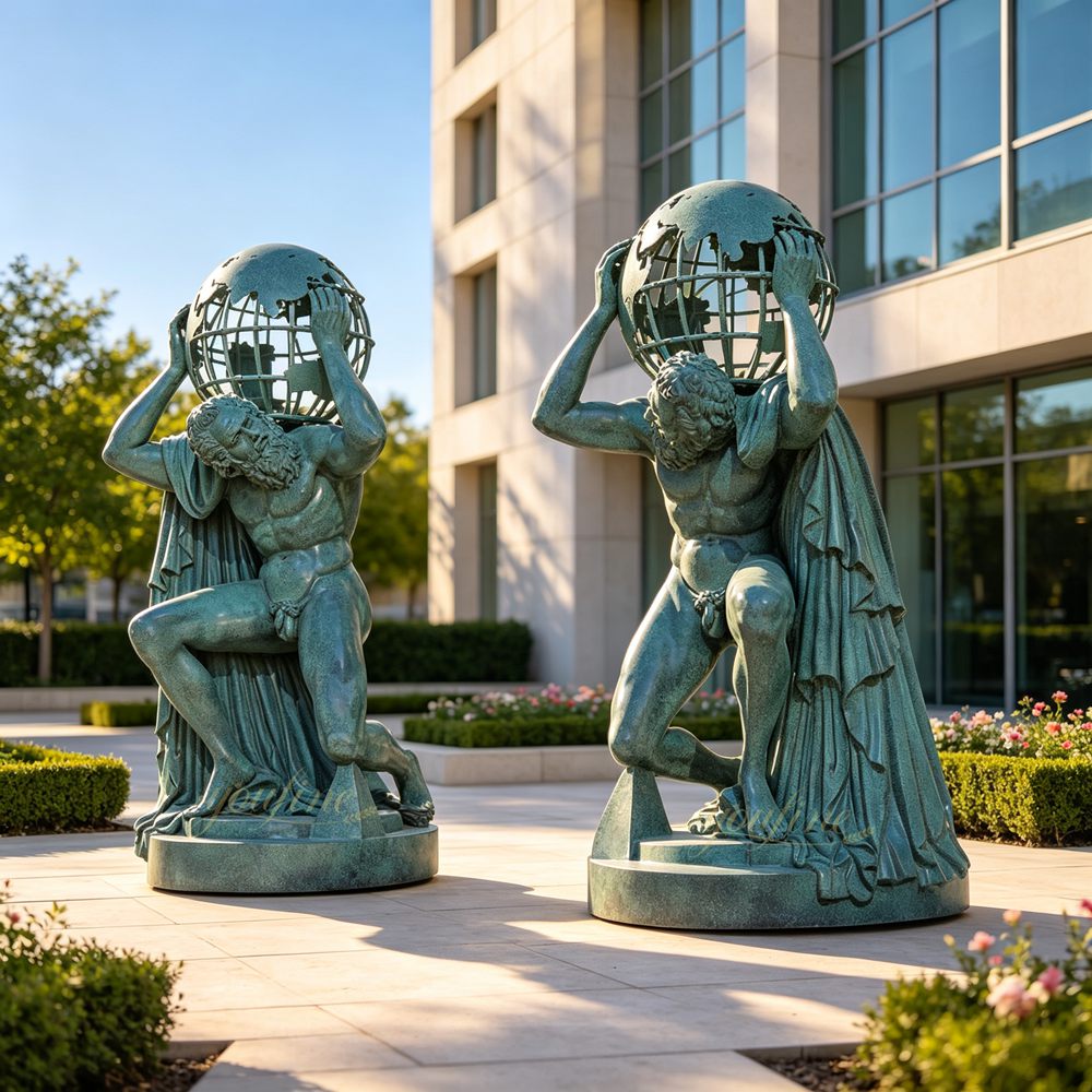 Atlas Holding the World Statue in office garden