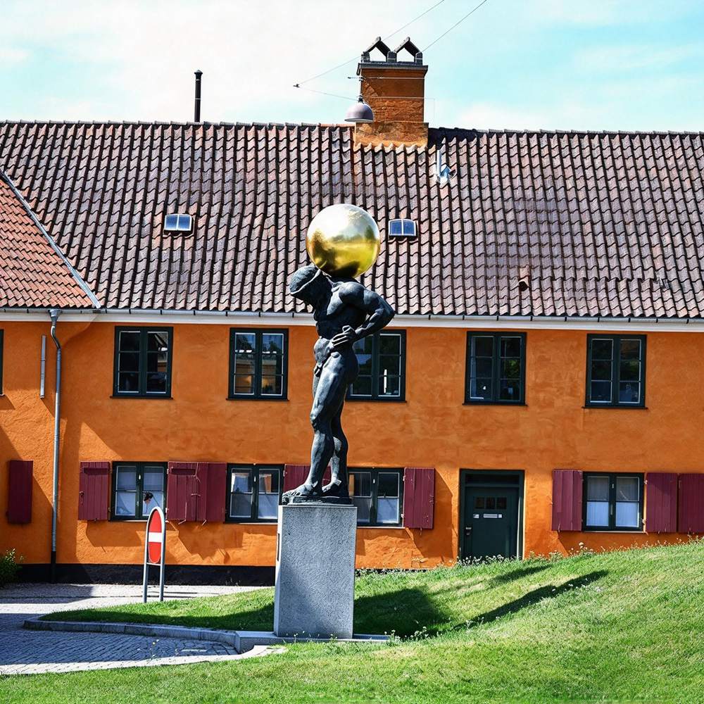 Back Angle View Of Nicolai Outzen Schmidt Atlas Bronze Sculpture