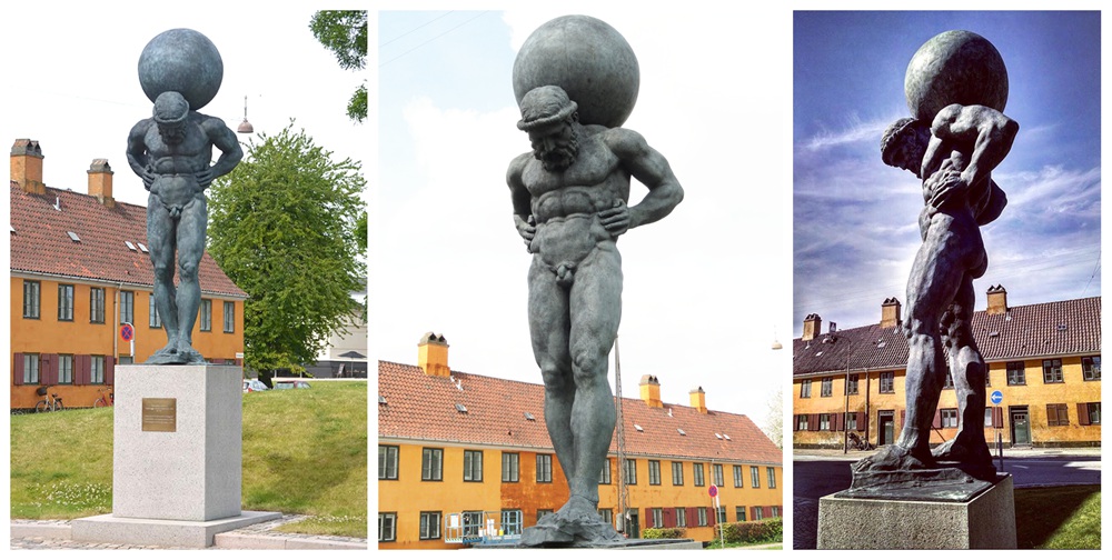 Bronze Atlas Greek Statue by Nicolai Outzen Schmidt, Copenhagen Outdoor View
