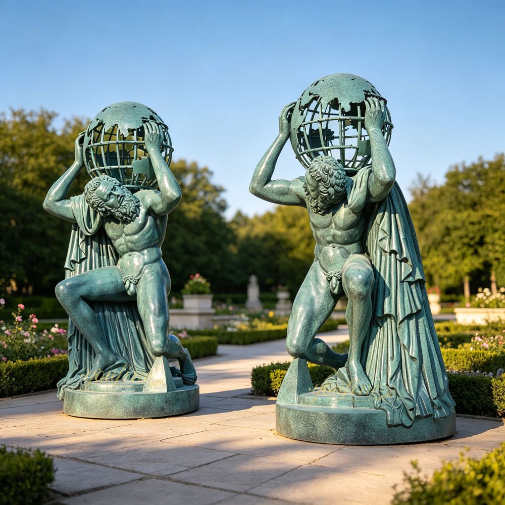 Bronze Atlas Holding the World Statue in garden