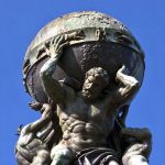 Detailed Shot of Bronze Atlas God Statue