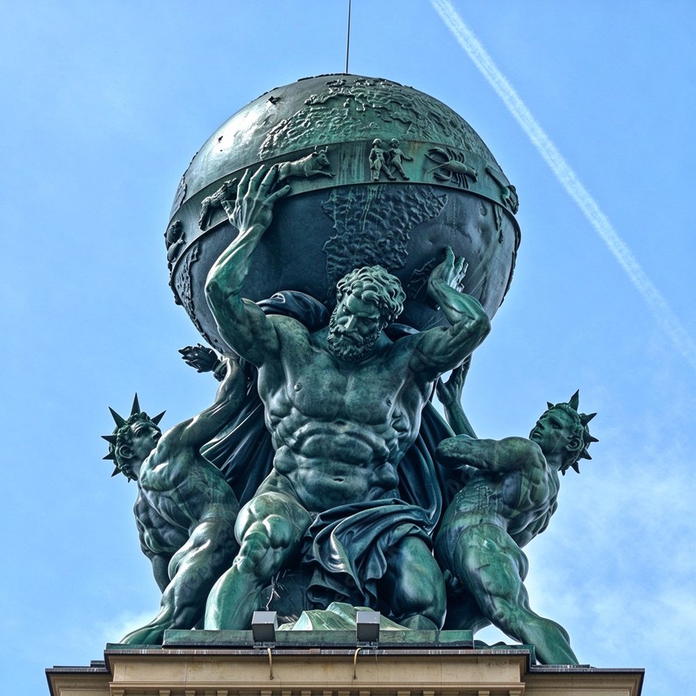 Frankfurt Hauptbahnhof Bronze Atlas God Statue