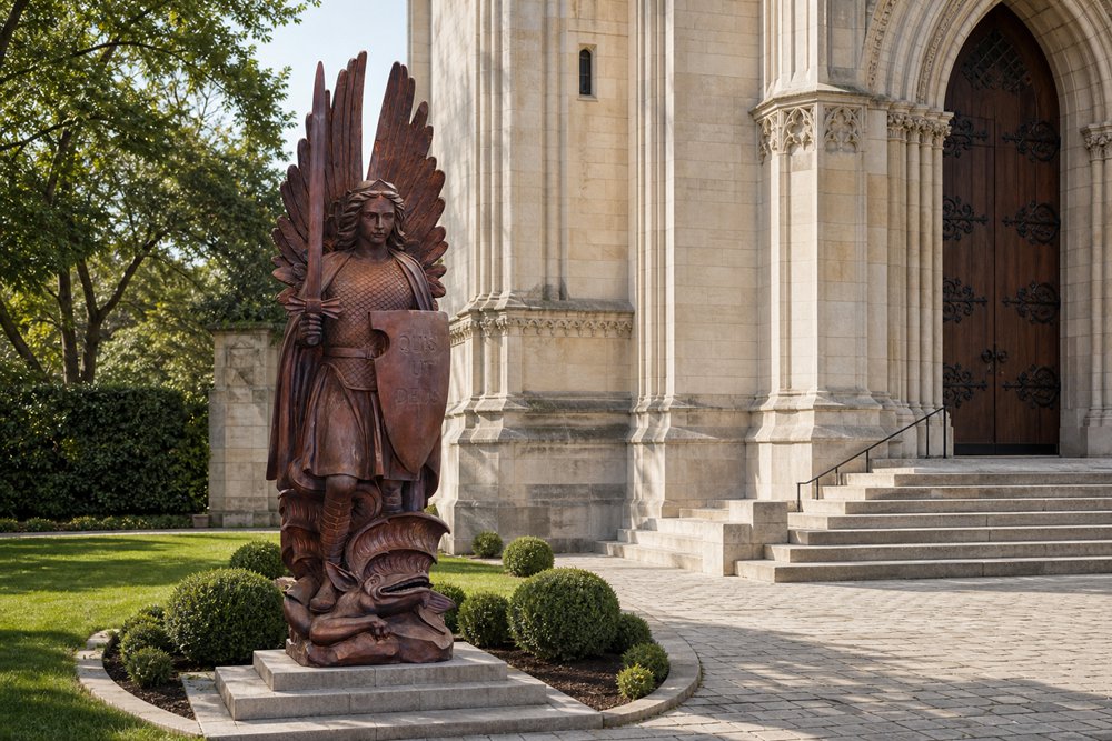 Archangel Michael Bronze Statue with Shield