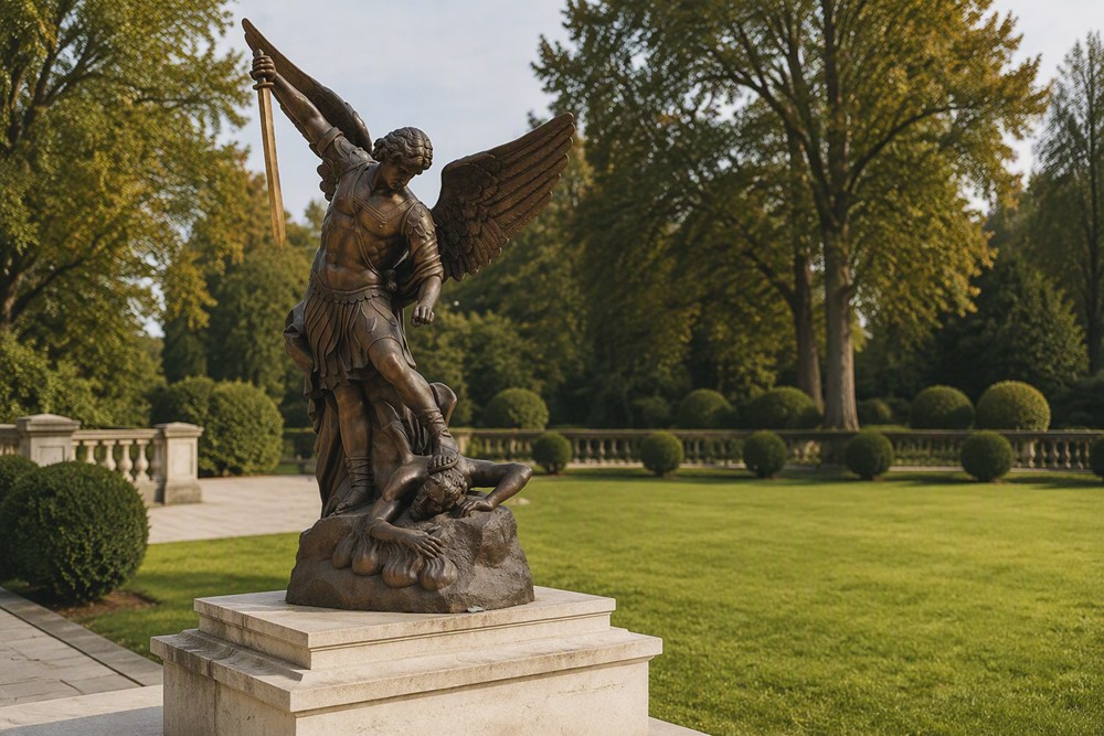 Archangel Michael Defeating Demon Bronze Statue
