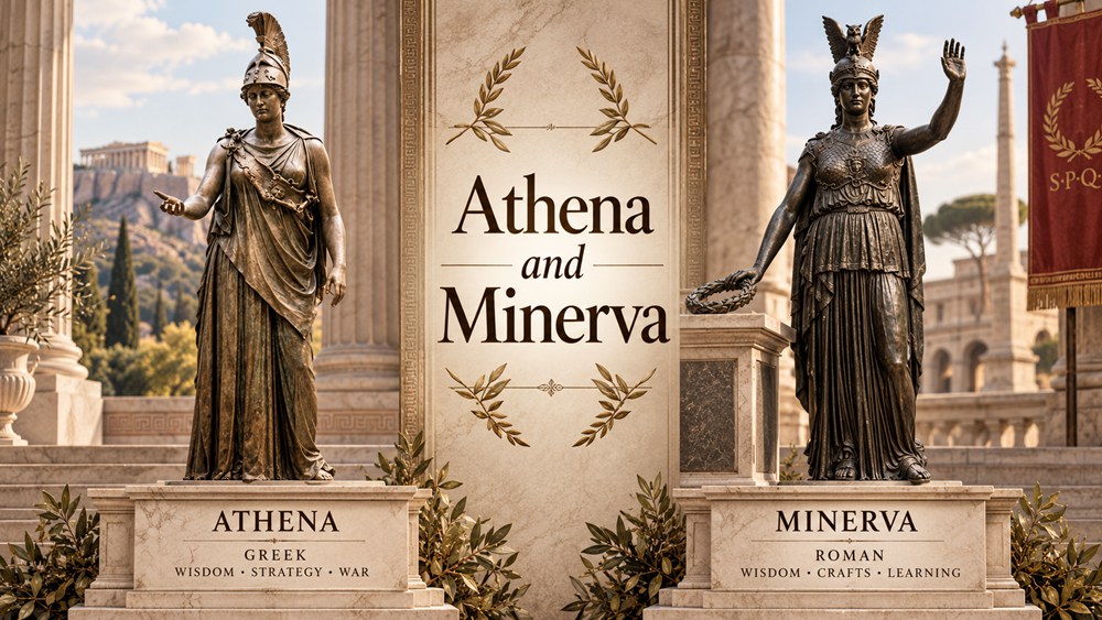 Athena and Minerva statue