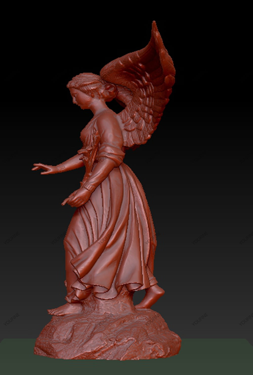 Opposite side view of an angel digital sculpture model