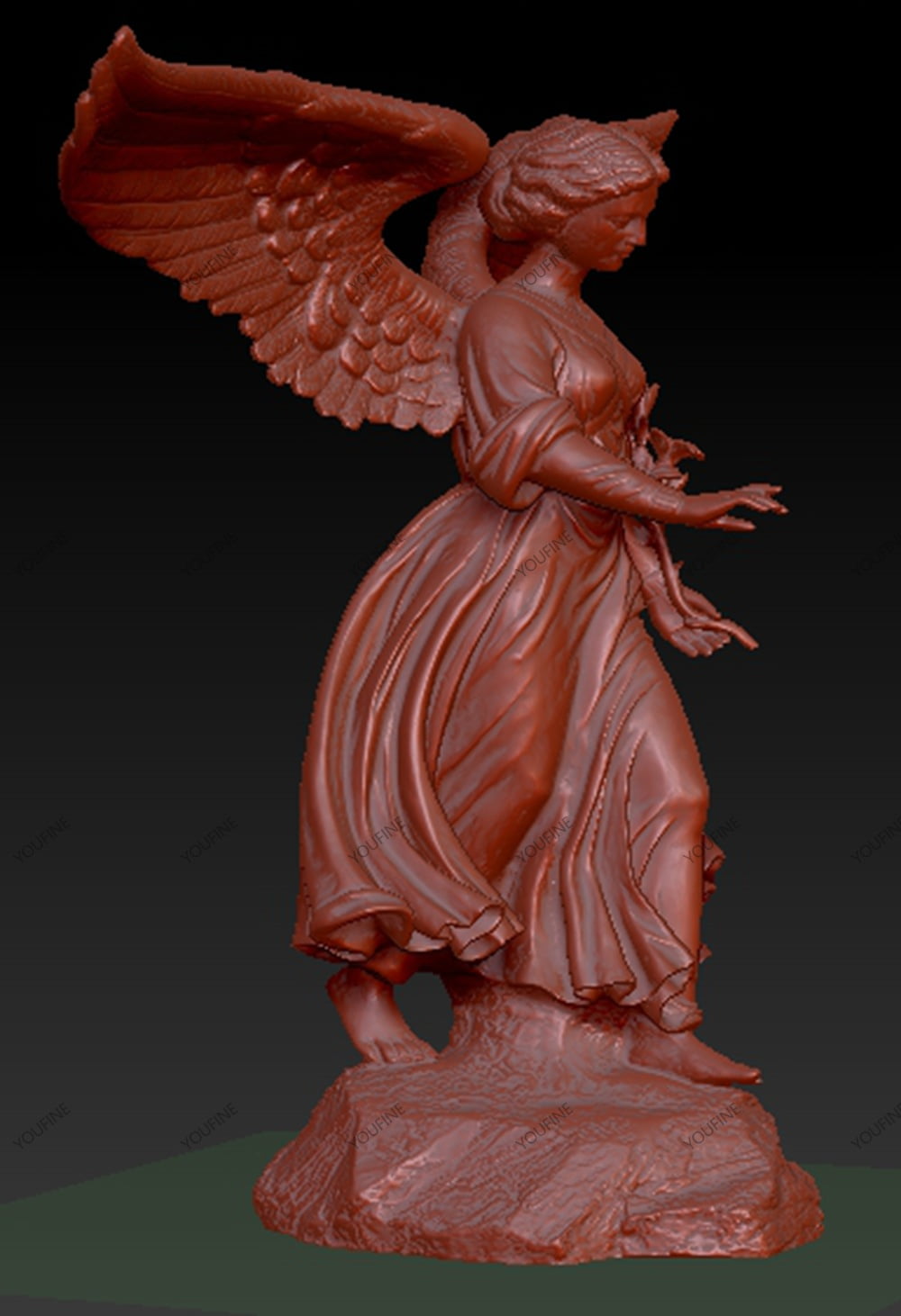 Side view of an angel statue digital sculpture model